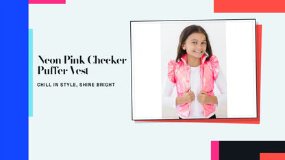 Neon Pink Checker Puffer Vest by@Outfy