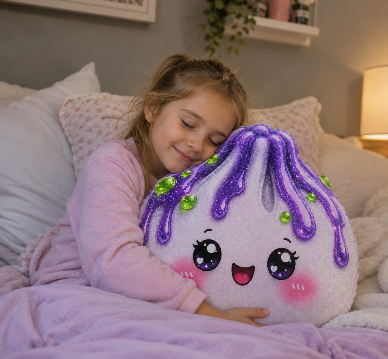 Kawaii Drip Dumpling Pillow — Cute Purple Drizzle Custom Shaped Pillow
