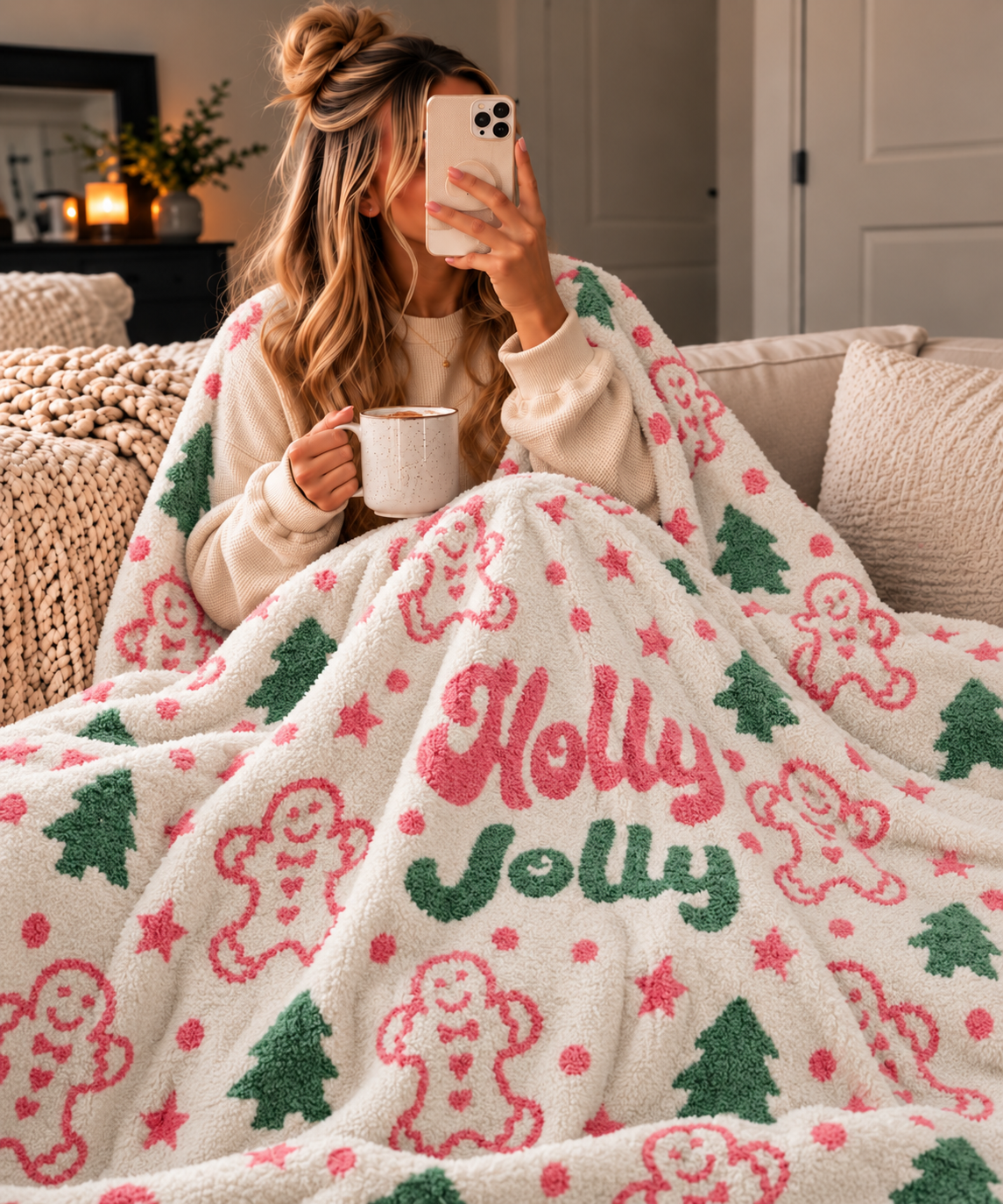 Holly Jolly Gingerbread Christmas Tree Blanket