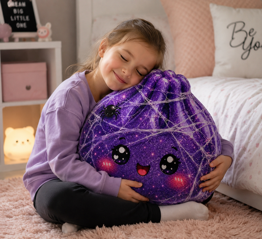 Kawaii Purple Spiderweb Plush Pillow — Cute Halloween Decorative Cushion